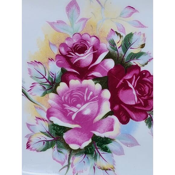 Square Bowl Floral Design Pink Roses 8 1/4" Porcelain Gold Trim Japan Vintage - Picture 2 of 10